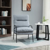 HOMCOM woonkamer stoel bureaustoel gestoffeerde stoel fauteuil eetkamerstoel met rugleuning schuim, linnenachtig polyester metaal grijs + zwart 61 x 76 x 96 cm(m-8)
