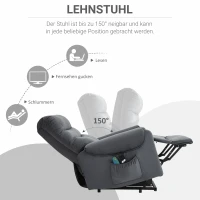 HOMCOM tv-stoel met massagefunctie opstahulp afstandsbediening, verwarming elektrisch ligfunctie polyester stof metaal donkergrijs 79 x 97 x 103 cm(m-5)