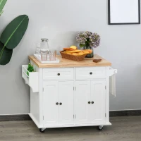 HOMCOM keukenkast keukenmeubel met zwenkwielen lade en verstelbare plank rubber hout MDF spaanplaat wit 111 x 44,5 x 82,5 cm(m-2)