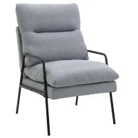 HOMCOM woonkamer stoel bureaustoel gestoffeerde stoel fauteuil eetkamerstoel met rugleuning schuim, linnenachtig polyester metaal grijs + zwart 61 x 76 x 96 cm(m-9)