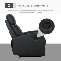 HOMCOM relaxstoel ruststoel tv-stoel stoel met ligfunctie kunstleer metaal MDF schuimstof zwart 65 x 92 x 100 cm(m-7)
