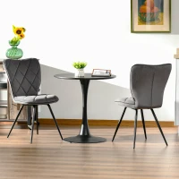 HOMCOM set van 2 eetkamerstoelen keukenstoel gestoffeerde stoel met rugleuning flanel schuimstof staal grijs + zwart 47 x 62 x 91 cm(m-6)