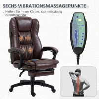 Vinsetto bureaustoel stoel directiestoel draaibare stoel met massagefunctie ligfunctie kunstleer schuimstof PP kunststof nylon bruin 68,5 x 68,5 x 119-127 cm(m-4)