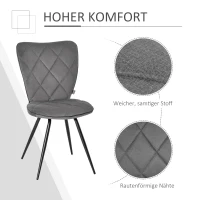 HOMCOM set van 2 eetkamerstoelen keukenstoel gestoffeerde stoel met rugleuning flanel schuimstof staal grijs + zwart 47 x 62 x 91 cm(m-5)