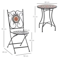 Zitgroep voor in de tuin 3-delige mozaïektafel + 2 opklapbare metalen stoelen(m-3)