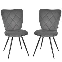 HOMCOM set van 2 eetkamerstoelen keukenstoel gestoffeerde stoel met rugleuning flanel schuimstof staal grijs + zwart 47 x 62 x 91 cm(m-11)