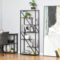 HOMCOM 6-Tier Storage Shelf with Metal Frame, Shelving Unit for Living Room, Office, Hallway, Industrial Style, 64W x 30D x 165Hcm, Rustic Brown(m-2)