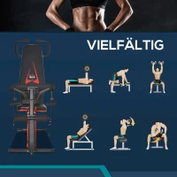 HOMCOM halterbank verstelbare trainingsbank met elastisch touw sit-up bank voor thuistraining 6 stappen rugleuning helling gewicht tot 150 kg staal kunstleer zwart + rood 145 x 49 x 57-127 cm(m-4)