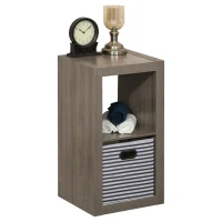 HOMCOM 2-Tier Storage Shelf Bookshelf Display Cabinet Double Cube Shelving Unit with Fabric Drawer, Grey(m-15)