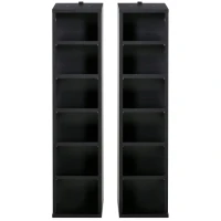 HOMCOM 204 CD Media Display Shelf Unit Set of 2 Blu-Ray Tower Rack w/ Adjustable Shelves Bookcase Storage Organiser, Black(m-15)
