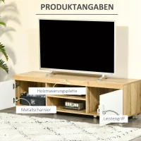 HOMCOM TV-tafel TV-meubel TV-bord TV-meubel TV-meubel TV-ladekast voor TV's tot 63 inch 2 planken en kabelgaten MDF eiken + wit 140 x 40 x 41,5 cm(m-6)