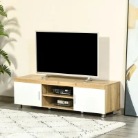HOMCOM TV-tafel TV-meubel TV-bord TV-meubel TV-meubel TV-ladekast voor TV's tot 63 inch 2 planken en kabelgaten MDF eiken + wit 140 x 40 x 41,5 cm(m-10)