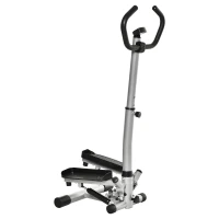HOMCOM stepper met handvat fitness hometrainer voor thuis, klein fitnessapparaat voor been- en bodemtraining met LCD-scherm, instelbare snelheid Metaal ABS Zwart + Zilver 55 x 53 x 118-128 cm(m-10)