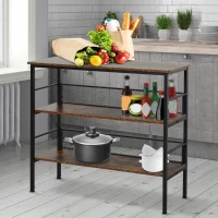 HOMCOM 3-Tier Industrial Style Storage Display Shelf Metal Frame Adjustable Feet Back Panels Smooth Surface Home Office Stylish Black Brown(m-2)