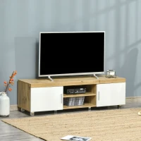 HOMCOM TV-tafel TV-meubel TV-bord TV-meubel TV-meubel TV-ladekast voor TV's tot 63 inch 2 planken en kabelgaten MDF eiken + wit 140 x 40 x 41,5 cm(m-2)
