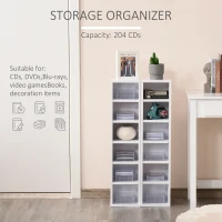 HOMCOM 204 CD Media Display Shelf Unit Set of 2 Blu-Ray Tower Rack w/ Adjustable Shelves Bookcase Storage Organiser, White(m-5)