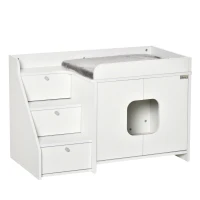 PawHut kattentoilet kattenbak met 3 traptreden kattenhuis kattenkast voor kattenbed met deuropening PB paneel wit 90 x 48 x 59 cm(m-1)