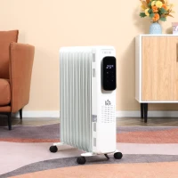 HOMCOM olieradiator draagbare elektrische radiator 2290-2720W 3 verwarmingsniveaus 24-uurs timing elektrische verwarming 11 verwarmingsplaten met 4 rollen wit metaal 50,5 x 24 x 63 cm(m-2)