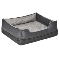 PawHut huisdier bed hondenmat hondenkussen hondenmatras hoes afneembaar wasbaar hondenbed huisdier bed hondenbank huisdier bed voor kleine honden katten traagschuim grijs 75 x 60 x 20 cm(m-1)