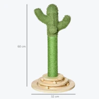 PawHut katten krabpaal cactus kattenboom grenenhout sisaltouw krabpaal met houten ballen speelgoed voor katten 60 cm hoog groen + naturel(m-3)