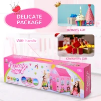 HOMCOM Girls Kids Pink Tent Play Princess House patterned Foldable with Easy Setup Doors Gift(m-4)