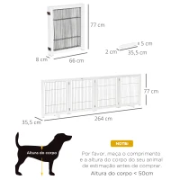 PawHut Barreira de Segurança Dobrável para Cães Barreira de Proteção com 4 Painéis para Animais de Estimação com Pés para Portas Escadas Corredores 264x35,5x77cm Branco(m-3)