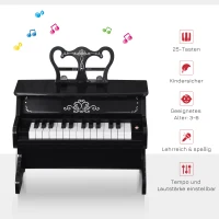 HOMCOM Kinder Elektronisches Klavier Mini-Klavier 25 Tasten Kinderpiano Keyboard für 3-6 Jahre Musikinstrument inkl. Notenpult ABS Schwarz 39,5 x 23,5 x 38,5 cm(m-4)