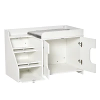 PawHut kattentoilet kattenbak met 3 traptreden kattenhuis kattenkast voor kattenbed met deuropening PB paneel wit 90 x 48 x 59 cm(m-6)