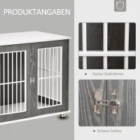 PawHut 2 in 1 design hondenbench hondenhok hondentransportbox opvouwbare bijzettafel hondenhok met raam huisdier verstelbare voetsteunen spaanplaat grijs + wit 85 x 55 x 75 cm(m-5)