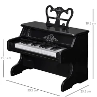 HOMCOM Kinder Elektronisches Klavier Mini-Klavier 25 Tasten Kinderpiano Keyboard für 3-6 Jahre Musikinstrument inkl. Notenpult ABS Schwarz 39,5 x 23,5 x 38,5 cm(m-3)
