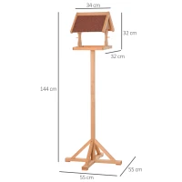 PawHut Domek dla Ptaków na Stojaku z Odpornym na Warunki Pogodowe Dachem, Drewniana Karmnik, Stojak dla Ptaków dla Zewnętrznych Obszarów Naturalnych 55 x 55 x 144 cm(m-3)