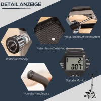 HOMCOM stepper met handvat fitness hometrainer voor thuis, klein fitnessapparaat voor been- en bodemtraining met LCD-scherm, instelbare snelheid Metaal ABS Zwart + Zilver 55 x 53 x 118-128 cm(m-4)