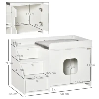 PawHut kattentoilet kattenbak met 3 traptreden kattenhuis kattenkast voor kattenbed met deuropening PB paneel wit 90 x 48 x 59 cm(m-3)