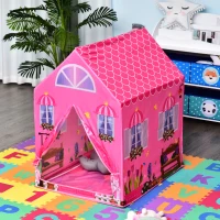 HOMCOM Girls Kids Pink Tent Play Princess House patterned Foldable with Easy Setup Doors Gift(m-10)