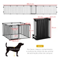 Pawhut Parque para Cães com 8 Painéis 60x76 cm Barreira de Proteção Animais de Estimação Dobrável Porta e Fechadura Dupla Preto(m-3)