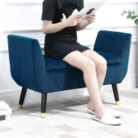 HOMCOM luxe bank gestoffeerde bank met opbergruimte armleuningen bank fluweelzacht polyester rubber hout blauw 107 x 42 x 65 cm(m-10)