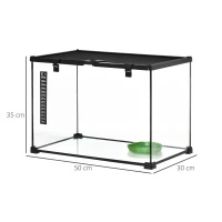 PawHut terrarium voor reptielen glazen terrarium amfibieën spinachtigen met thermometer reptielenkweekbak metaal zwart 50 x 30 x 35 cm(m-3)