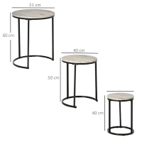 HOMCOM set van 3 bijzettafel nachtkastje decoratief salontafel deksel rieten tafel salontafel salontafel nestbaar opberger MDF metaal zwart + grijs + wit Ø51 x 60 cm / Ø40 x 50 cm / Ø30 x 40 cm(m-3)
