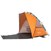 Outsunny Pop Up Beach Tent, Easy Set Up Sun Shelter, Portable Instant Beach Canopy w/ Extended Porch, Sandbags, Mesh Screen Windows and Carry Bag for 1-2 Person(m-13)