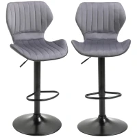 Bar Stool Set of 2 Velvet-Touch Adjustable Height Swivel Chairs Footrest(m-1)