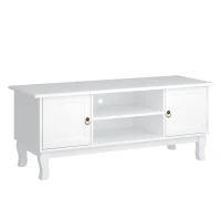 HOMCOM Suport pentru TV cu Dulap din MDF si lemn de Pin Stil Clasic, Alb Mat, 120x45x50cm(m-1)