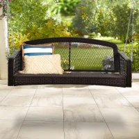 Outsunny Gartenschaukel, Schaukelbank, Gartenbank für 2 Personen, Terrasse, Rattan, Braun(m-4)