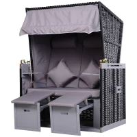 Outsunny Sdraio da Spiaggia Reclinabile a 2 Posti con Tettuccio Parasole e Cassetti, Grigio(m-11)