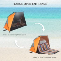 Outsunny Pop Up Beach Tent, Easy Set Up Sun Shelter, Portable Instant Beach Canopy w/ Extended Porch, Sandbags, Mesh Screen Windows and Carry Bag for 1-2 Person(m-5)