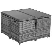 Outsunny 8-Seater Rattan Dining Set Garden Furniture Cushion Seat Woven Rattan Grey(m-10)