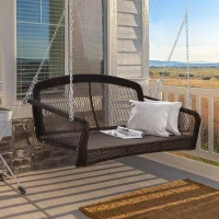Outsunny Gartenschaukel, Schaukelbank, Gartenbank für 2 Personen, Terrasse, Rattan, Braun(m-2)