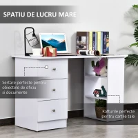 HOMCOM Masa de Birou cu Sertare si Rafturi Torpedou, Alb, 120x49x72cm(m-5)