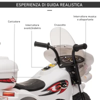 HOMCOM Moto Elettrica 6V per Bambini 18-36 Mesi con 3 Grandi Ruote, Luci e Suoni Realistici, Bianco, 80x35x52cm(m-7)