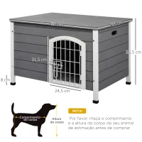 PawHut Casa para Cães de Madeira Gaiola para Animais de Estimação com Porta de Arame com Fechadura e Alças Ocas Laterais para Interior e Exterior 80x55x53,5cm Cinza(m-3)