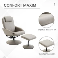 HOMCOM fotoliu cu taburet, din piele sintetica, 98x78x67 cm, gri(m-5)